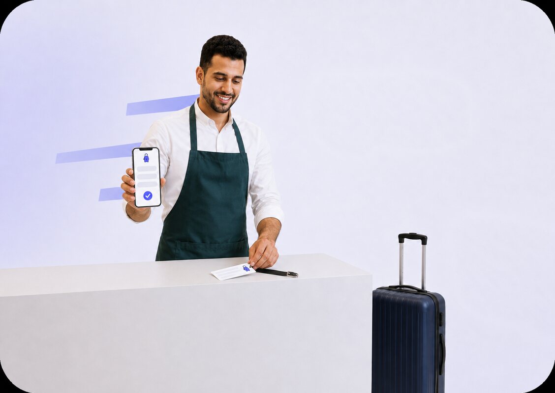 A traveller booking her Stash & Go luggage storage on her phone